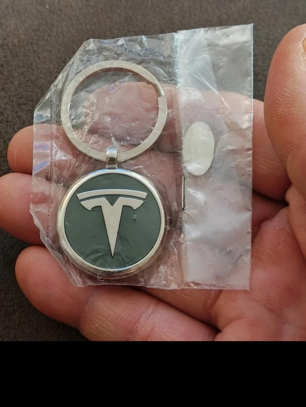 Tesla Logo Chrome & Black Background Keychain.